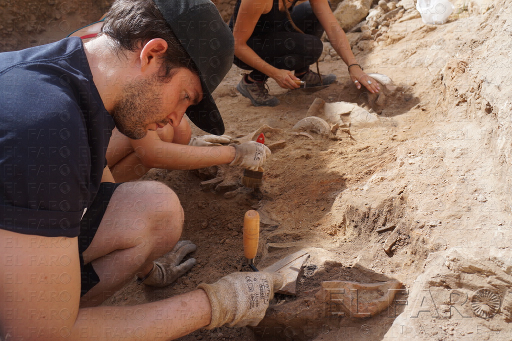 Uno de los estudiantes, durante la excavación.