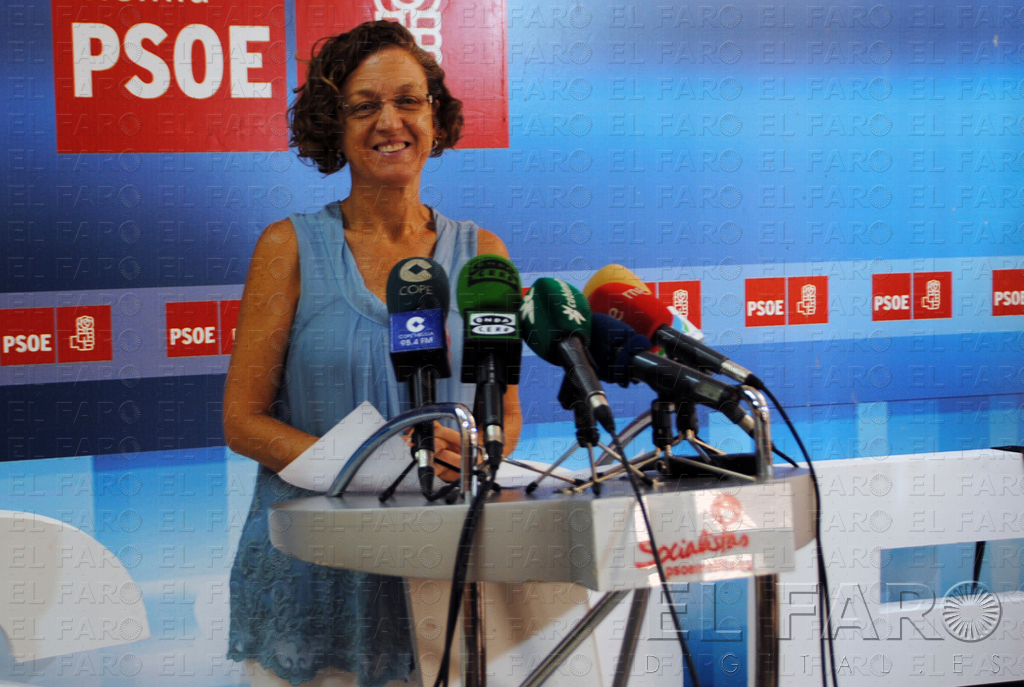 La portavoz del Grupo Socialista en la Asamblea, Gloria Rojas, durante la rueda de prensa en la sede de su partido.