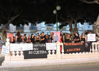 DSCN3687 Unas 60 personas exigen la abolición de la tauromaquia frente a la plaza de toros