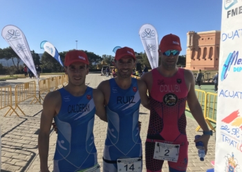 Componentes del pódium del Duatlón que se celebró en los Pinares de Rostrogordo.