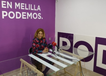 La secretaria general de Unidas Podemos Melilla Gema Aguilar en rueda de prensa Unidas Podemos defiende el “voto útil” para garantizar un sistema de pensiones dignas