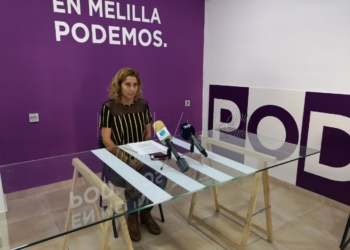Una imagen de la candidata al Congreso por Unidas Podemos Melilla Gema Aguilar esta mañana en rueda de prensa Unidas Podemos impulsará un plan nacional contra la corrupción incluyendo reformas en el Código Penal