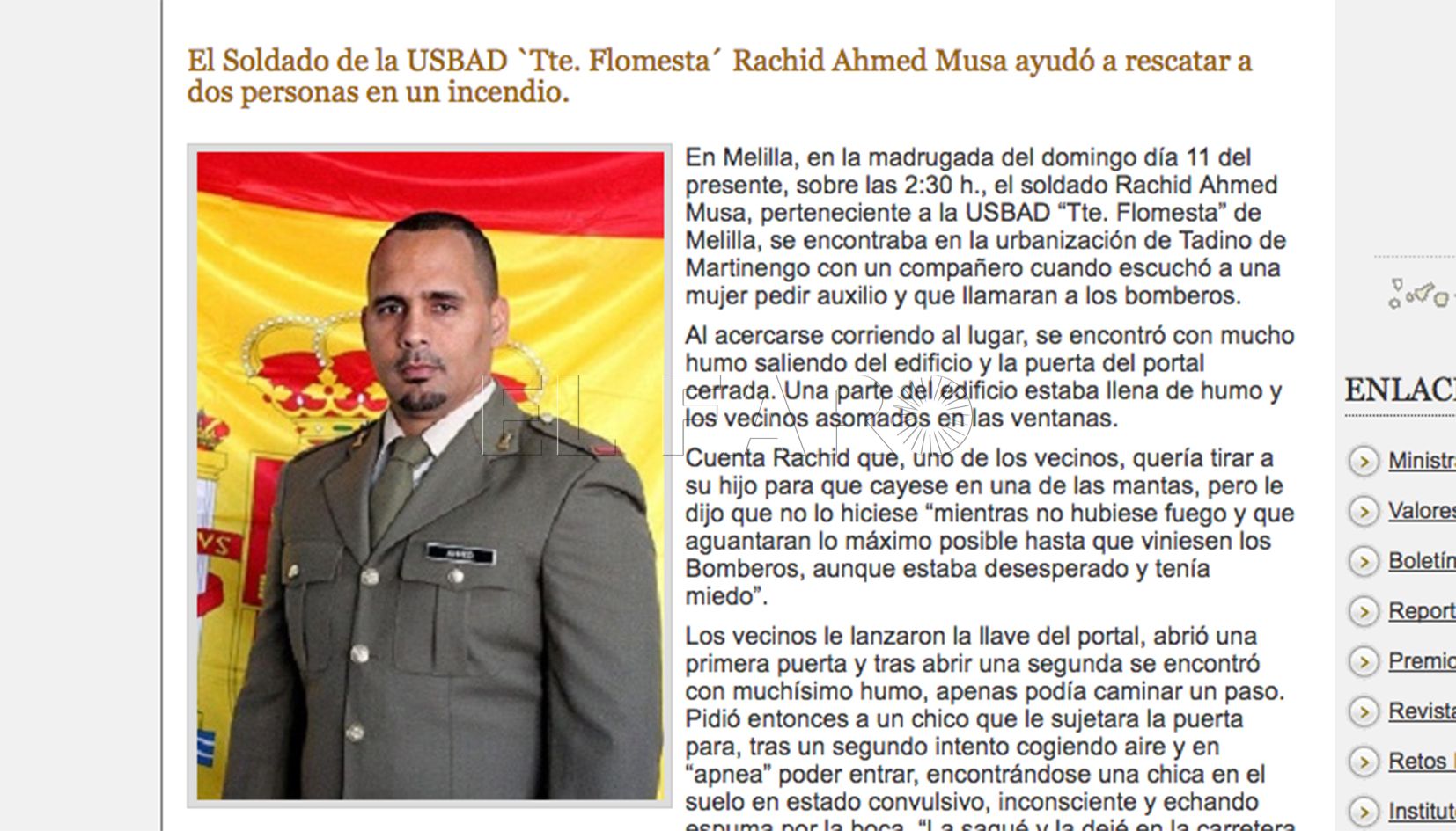 Un soldado de la Usbad Teniente Flomesta ayudó a rescatar a dos personas en un incendio