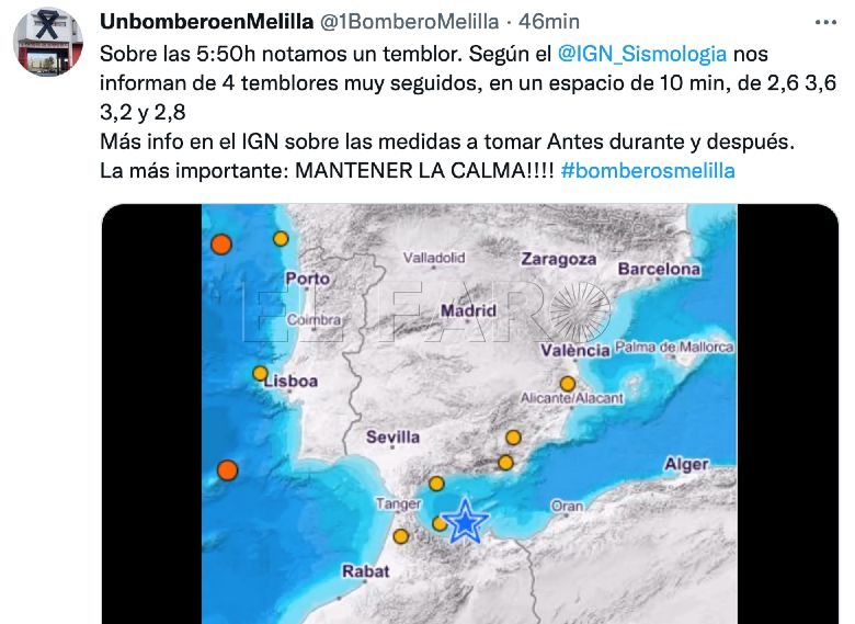 Un Bombero Hasta 5 terremotos seguidos en el Alborán Sur, cerca de Melilla: uno de ellos de 3,6 grados