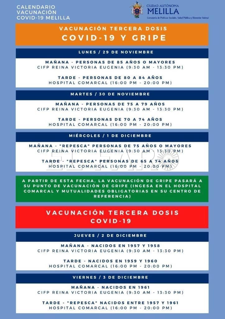 calendario 1 Melilla vacunará contra la gripe y aplicará la tercera dosis contra el covid la próxima semana