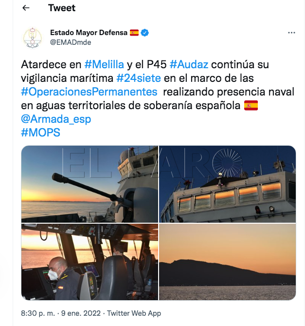 Captura de pantalla 2022 01 12 a las 13.57.02 La Armada española vuelve a patrullar las aguas de Melilla