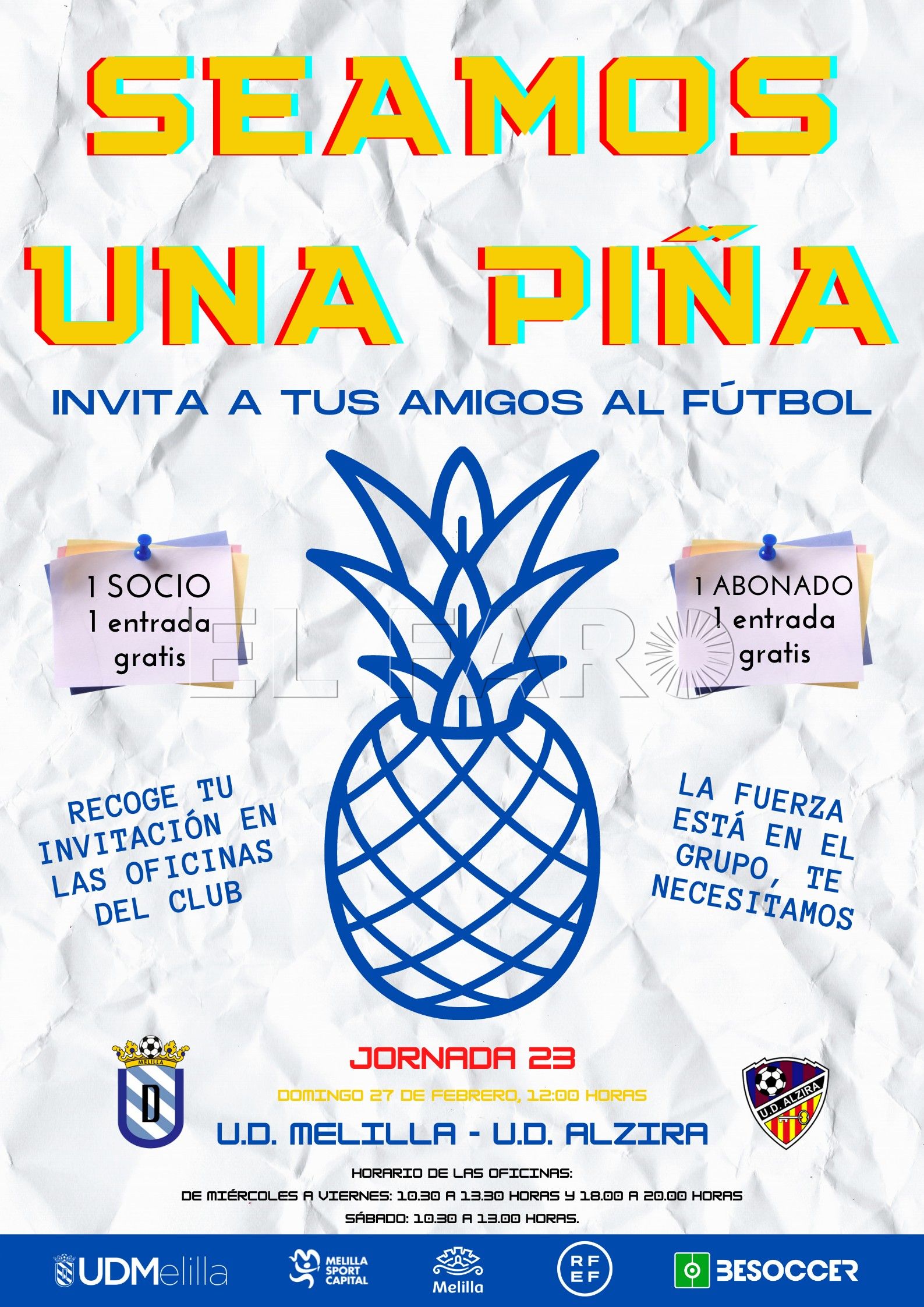 invitación partido La UD Melilla regala entradas a cada socio y abonado este domingo