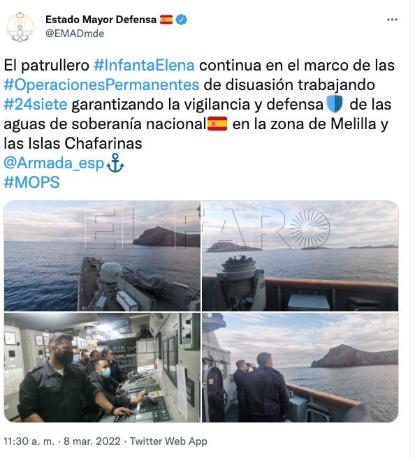 Patrullero Vehículos acorazados en Melilla y un buque de la Armada, en Chafarinas