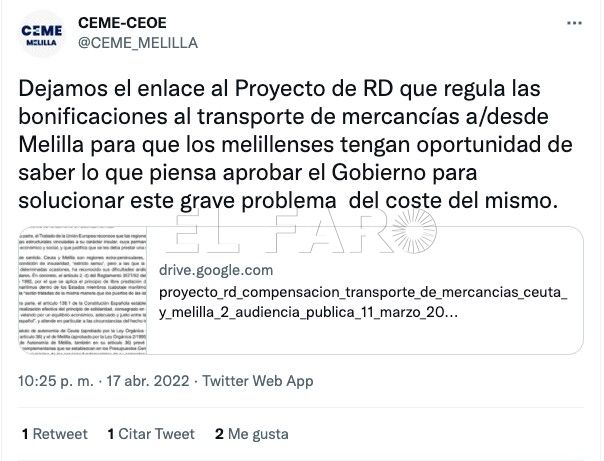 CEME El Gobierno contempla bonificaciones del 35% al 100% para el transporte de mercancías en Melilla