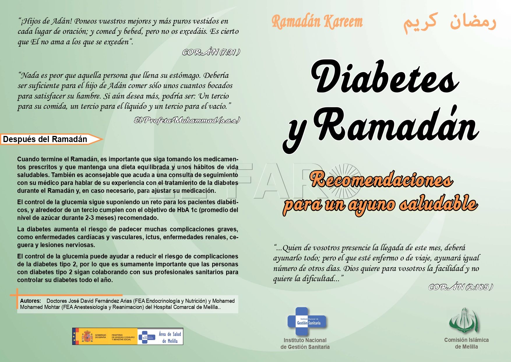 Ramadan Folleto A5 RGB page 0001 Ingesa recuerda a personas diabéticas que deben mantener una alimentación saludable en el final del Ramadán