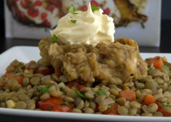 Lentejas con berenjena asada.jpg Cocina vegetariana: Lentejas con berenjena asada