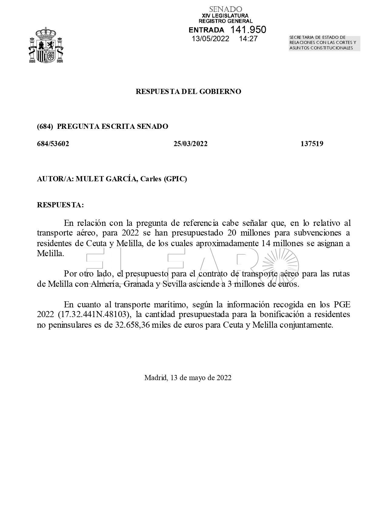 transporte aereo y maritimo entre Melilla r page 0001 ¿De dónde salen los 43 millones para transporte aéreo y marítimo que nos vendió Sánchez?