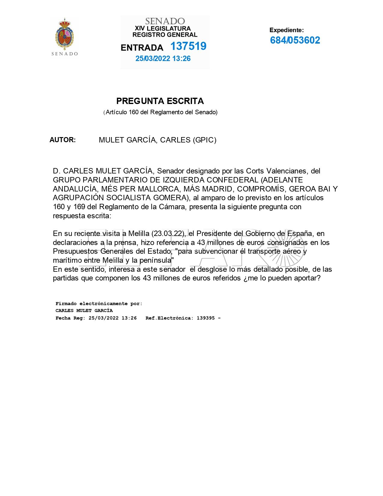 transporte aereo y maritimo entre Melilla page 0001 ¿De dónde salen los 43 millones para transporte aéreo y marítimo que nos vendió Sánchez?