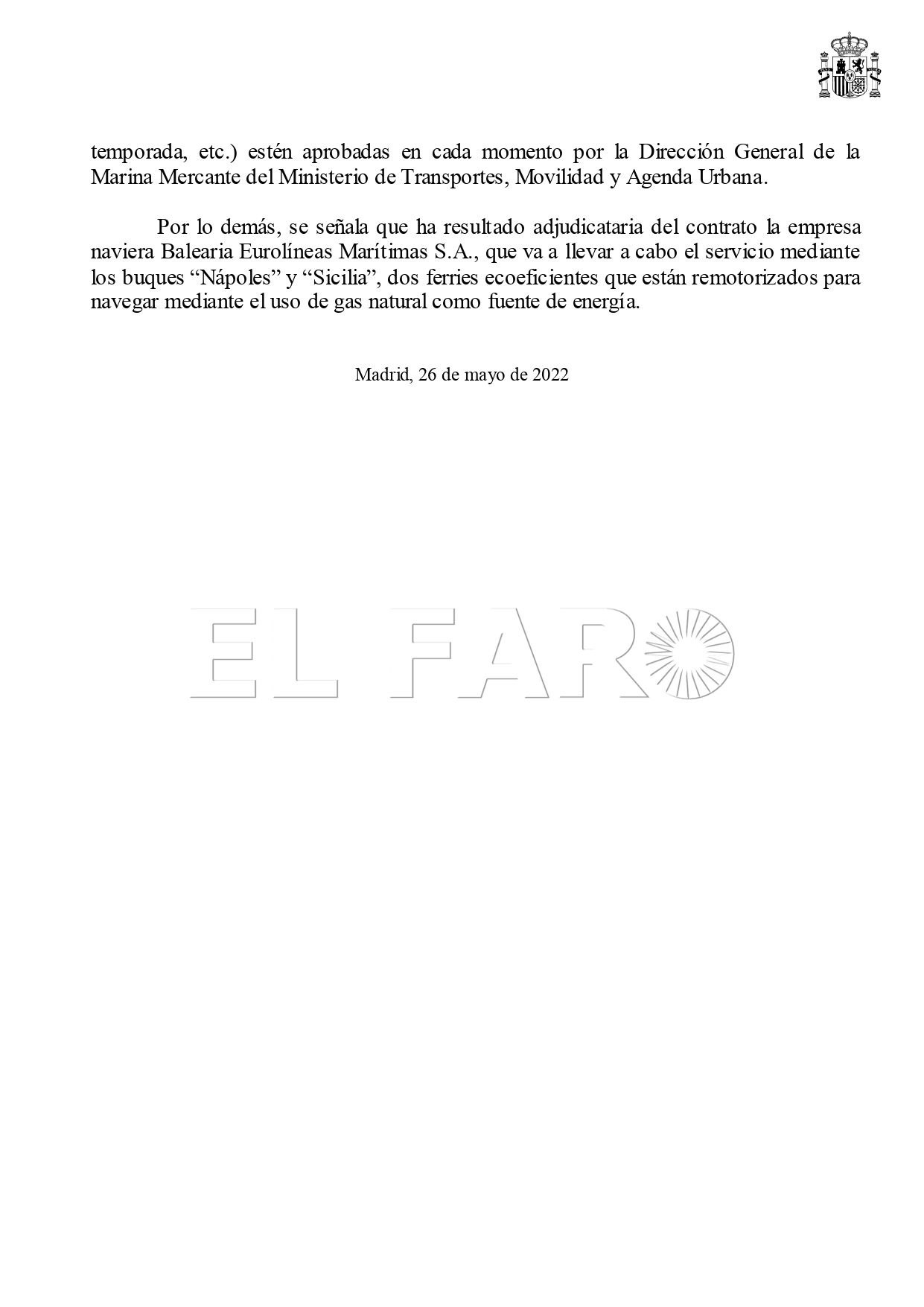 PREGUNTA COMBUSTIBLES DEL CONCURSO MARITIMOr page 0002 El Gobierno sugiere subir los precios del barco por el coste del combustible