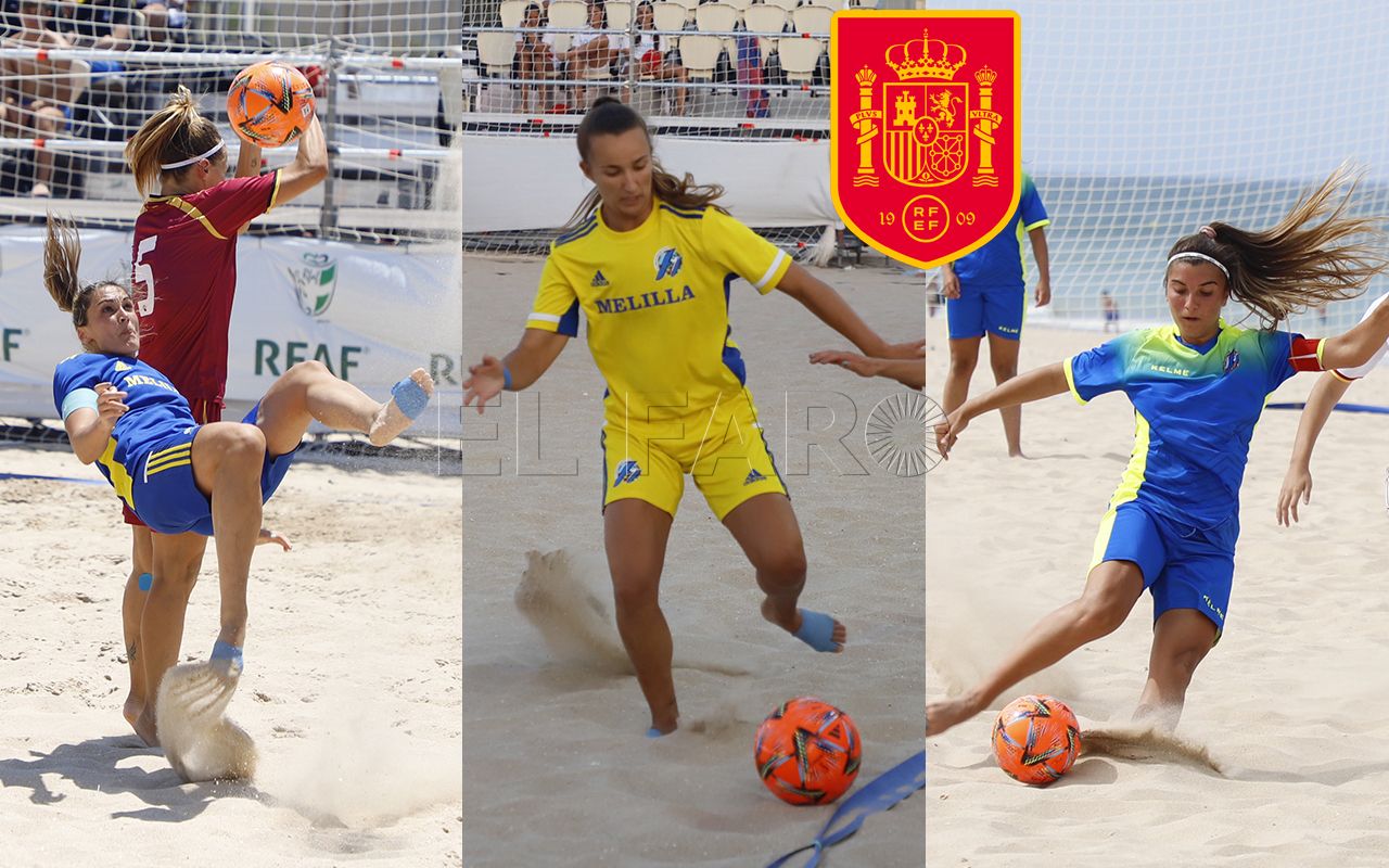Seleccionadas Espana Lorena, Fanjul y Natalia, jugadoras de la escuadra del CD Higicontrol Melilla, convocadas con la Selección Española Femenina de Fútbol Playa