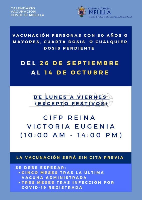 b32e3170 2a43 4e0a 990e a4f460857f8b Este lunes comienza la vacunación de los mayores de 80 en Melilla con la cuarta dosis contra el covid