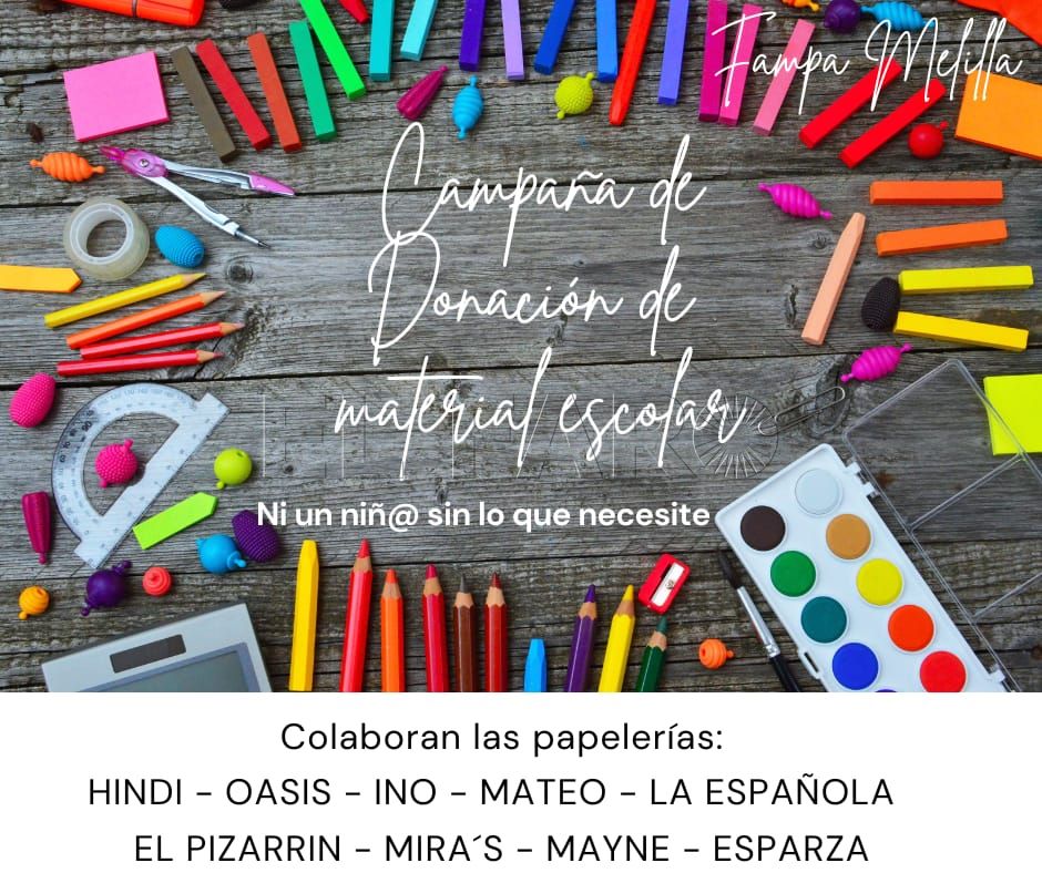 cartel papelerías La Fampa de Melilla organiza una donación de material escolar a través de papelerías