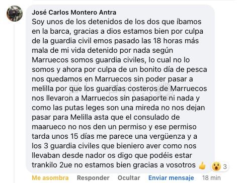 Opinión de José Carlos Montero Antra Melillense detenido por Marruecos por pescar cerca de Aguadú: "Hemos pasado las 18 horas más malas de mi vida"
