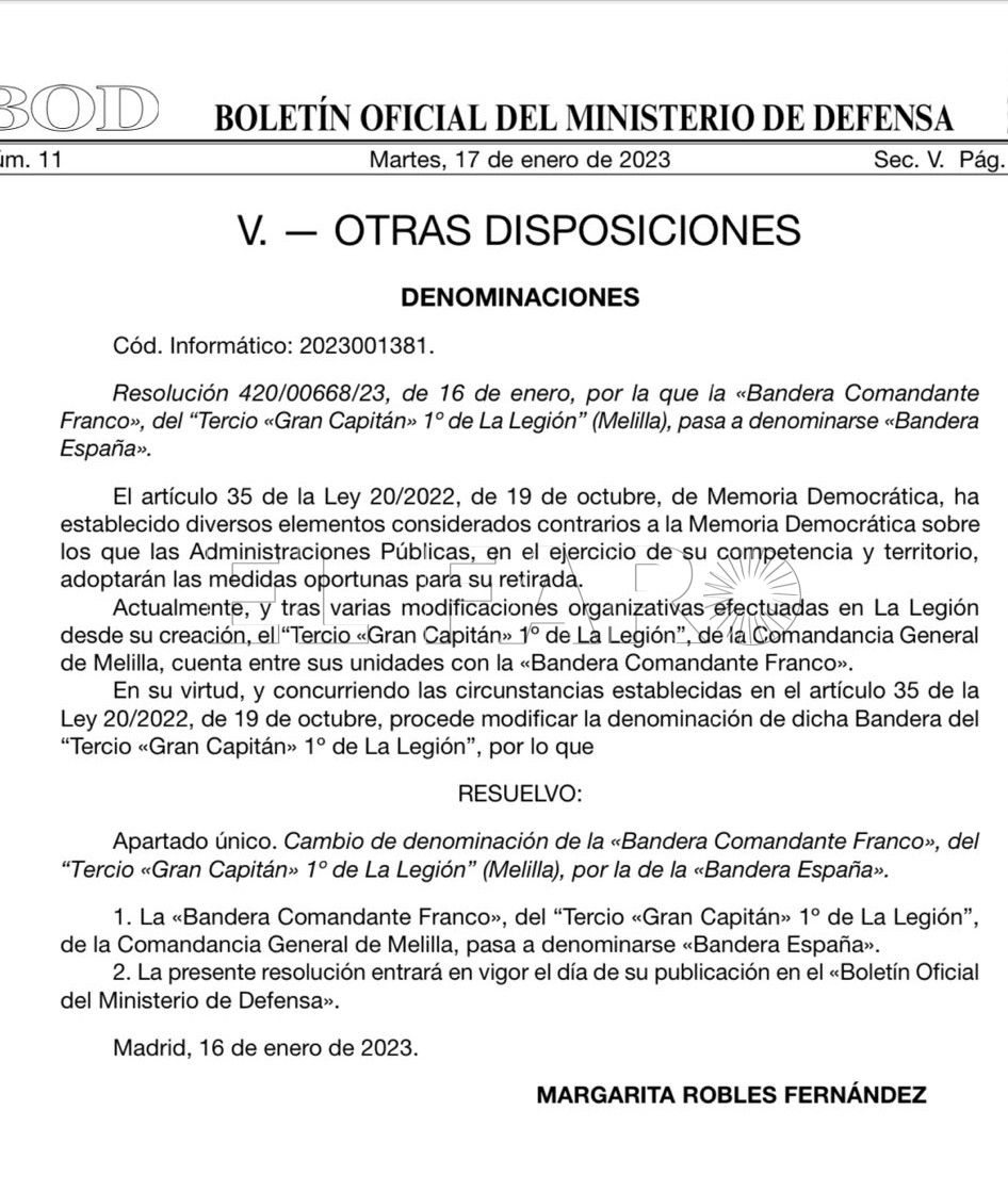 Bandera España Vox Melilla critica el cambio de denominación de la primera Bandera de la Legión