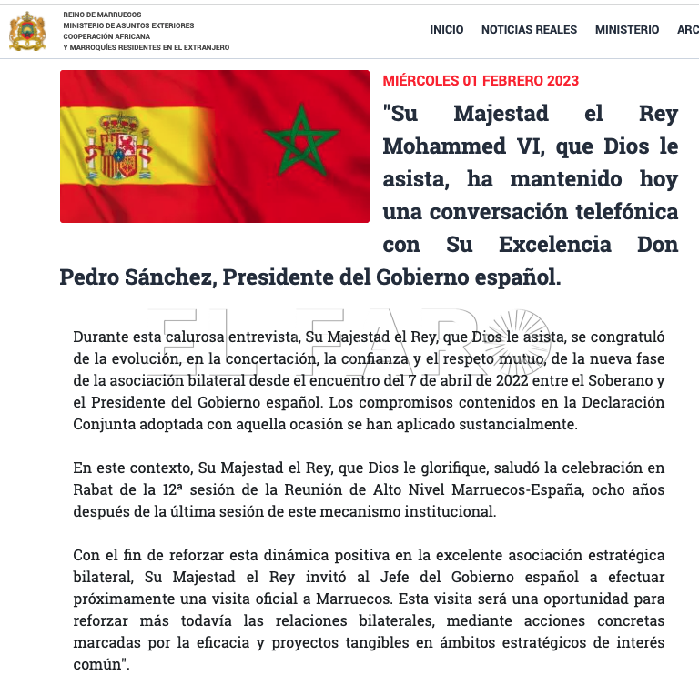 Captura de pantalla 2023 02 01 a las 17.48.44 copia Mohamed VI no recibirá a Sánchez en la RAN y despacha la cumbre con una llamada de teléfono