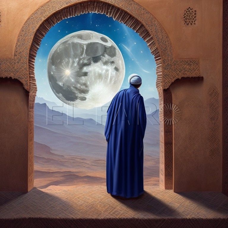 Leonardo Creative a muslim man watching the moon rise from a high promontory i 0 El avistamiento de la luna para determinar la fecha de Ramadán