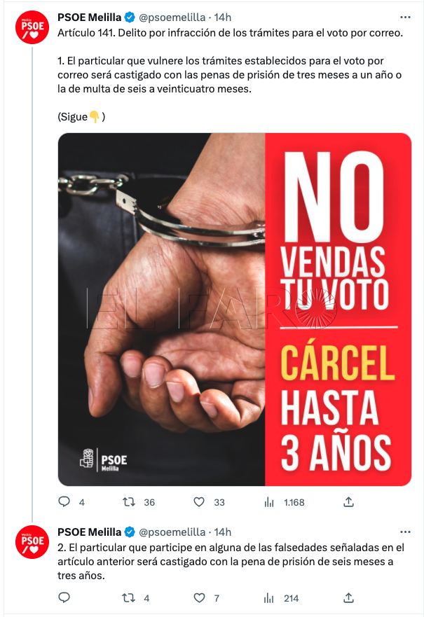 Captura de pantalla 2023 04 20 a las 10.04.57 El PSOE inicia una campaña contra la compra de votos en Melilla