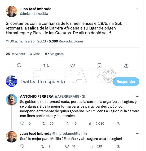 Captura de pantalla 2023 04 30 a las 19.17.30 El coronel de la Legión, Antonio Ferrera, reprocha a Imbroda el uso de La Africana con fines partidistas