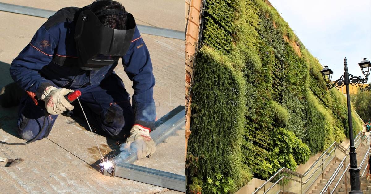 Jardín Vertical El trabajo tras los jardines verticales: Talher avanza en el montaje de la estructura de Mariscal Sherlock
