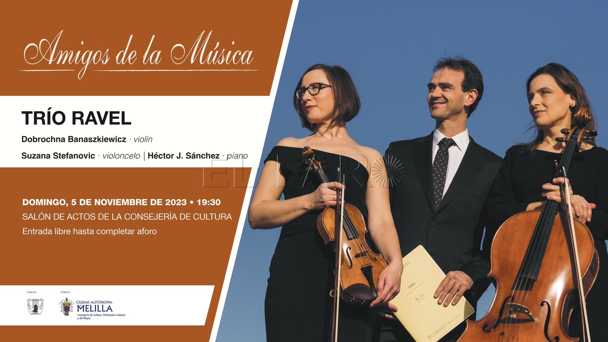 El Trío Ravel actuará el domingo en la Consejería de Cultura