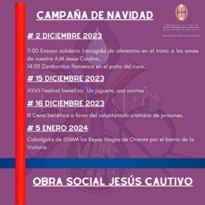 WhatsApp Image 2023 10 27 at 11.44.41 La Cofradía del Cautivo iniciará el 2 de diciembre sus actividades de Navidad