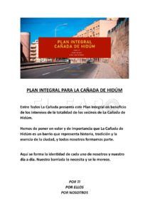 Plan Entre Todos La Cañada entrega a la Ciudad un Plan Integral "en defensa de los intereses de los vecinos del barrio"