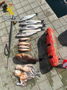 01 Vista de las capturas La Guardia Civil sorprende a un submarinista pescando ilegalmente en Aguadú