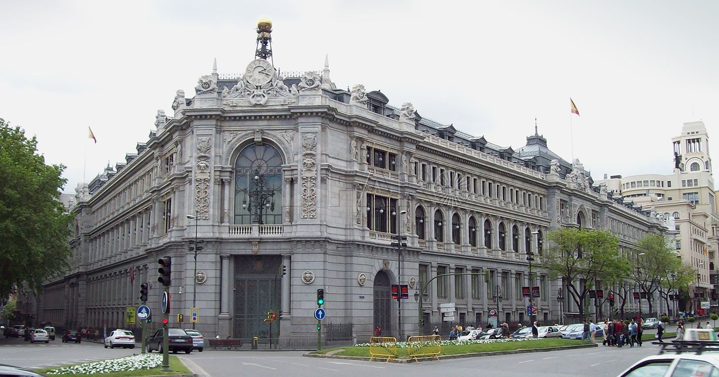 View of the Bank of Spain headquarters (Madrid) from Plaza de Cibeles (square).