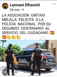 felicitación Policía Unitaxi Unitaxi Melilla felicita a la Policía Nacional por su bicentenario