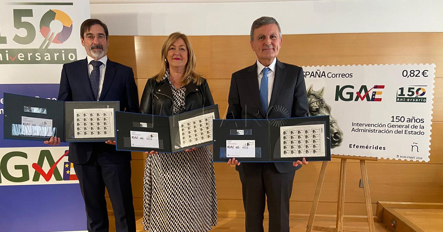 Presentación sello IGAE. recorte Correos presenta un sello que conmemora 150 años de la Intervención General de la Administración del Estado