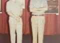 Primera exposicion 1979 con D. Enrique Ibanez delegado de Cultura. El cuadro del fondo es Amanecer primer premio de pintura 1977 Carlos Rubiales, el niño que quería ser de mayor churrero