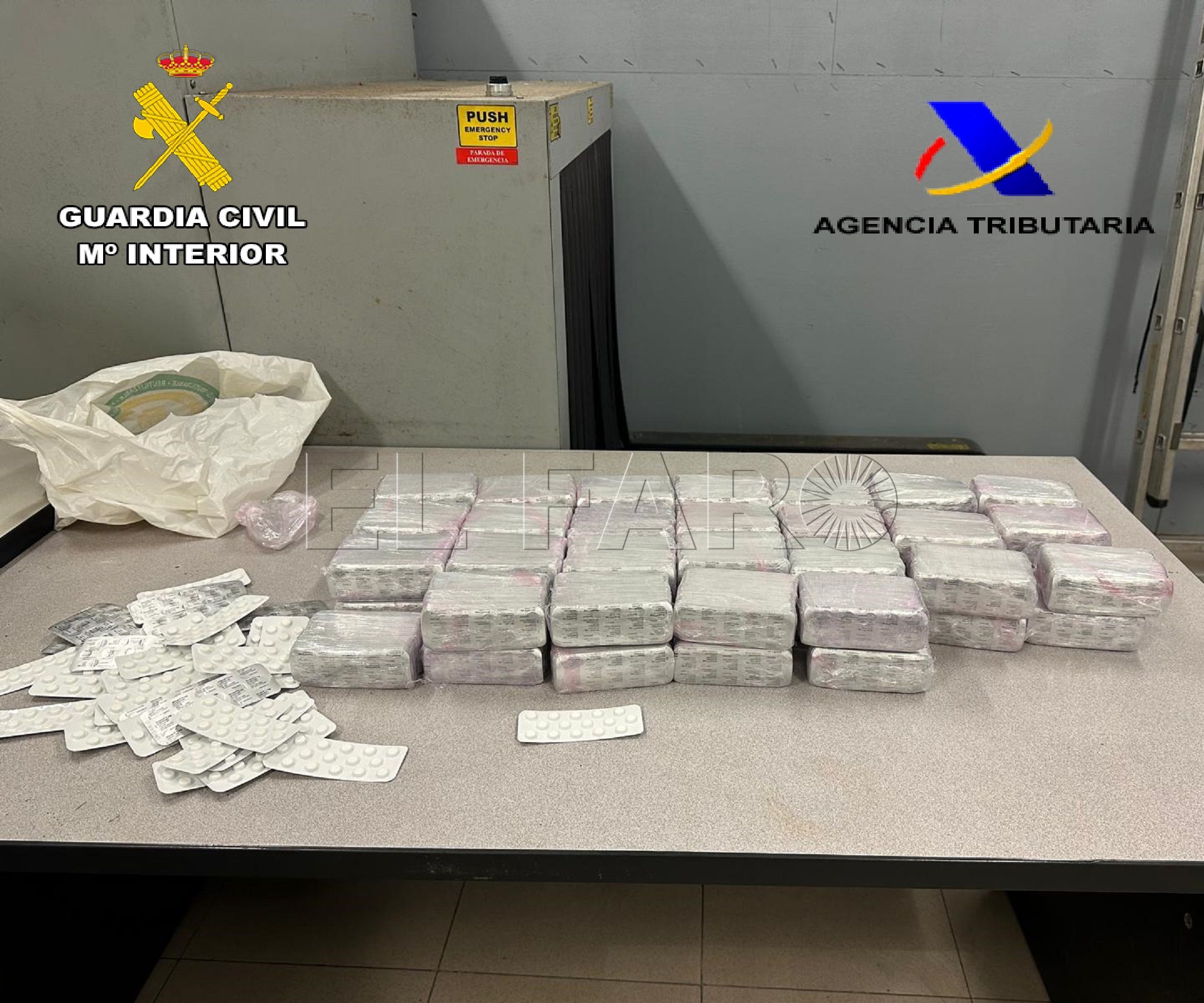 Vista general farmaco intervenido Detenido por llevar 72.000 pastillas de clonazepam con destino a Marruecos