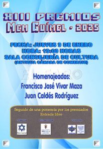 20250109 XIII Premios MG Cartel Mem Guímel entrega sus XIII Premios a Francisco José Vivar Maza y Juan Caldés Rodríguez
